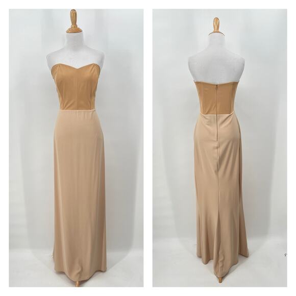 RHEA COSTA Strapless Slip Dress Womens Large XL Tan Strapless Mesh Lining Light - Picture 1 of 14